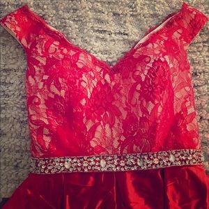 NEW V-NECK LONG RED PROM DRESS WITH BEADED WAIST
